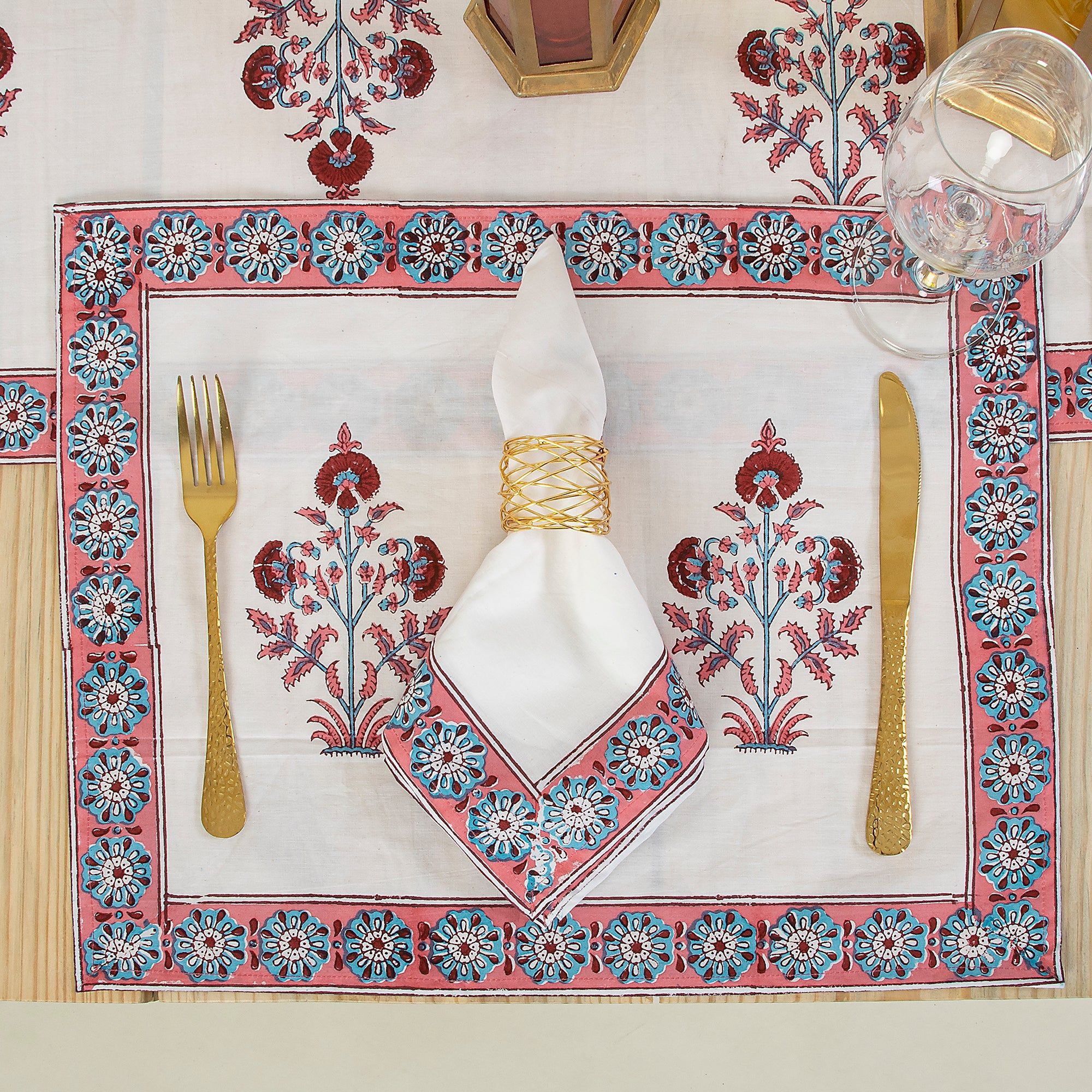 Maroon Boota Floral Block Printed Cotton Table Runner For Center Table
